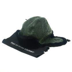 Pre Owned Etro Dark Green Leather and Rabbit Fur Aviator Hat M