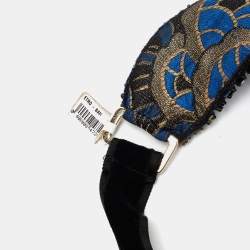 Etro Blue Silk Brocade Crystal Bead Statement Fabric Necklace