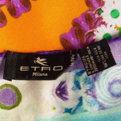 Pre Owned Etro Orange Printed Silk Square Scarf