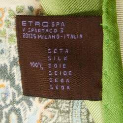 Pre Owned Etro Green Paisley Print Silk Handkerchief Scarf