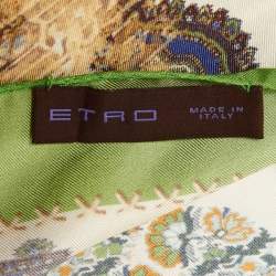 Pre Owned Etro Green Paisley Print Silk Handkerchief Scarf