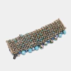Pre Owned Etro Crystal Cluster Gold Tone Bracelet