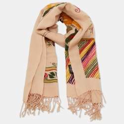 Etro Beige Paisley Appliqued & Embroidered Wool Scarf