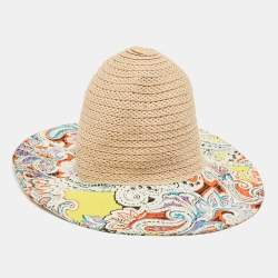 Etro Beige/Purple Printed Cotton and Raffia Hat