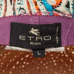 Etro Beige/Purple Printed Cotton and Raffia Hat