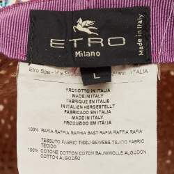 Etro Beige/Purple Printed Cotton and Raffia Hat