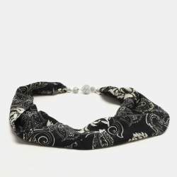 Etro Black/White Printed Silk Crystal Detail Neck Infinity Scarf