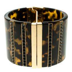 Pre Owned Etro Brown Plexiglas Gold Tone Wide Cuff Bracelet 17cm