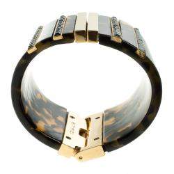 Pre Owned Etro Brown Plexiglas Gold Tone Wide Cuff Bracelet 17cm