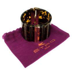 Pre Owned Etro Brown Plexiglas Gold Tone Wide Cuff Bracelet 17cm