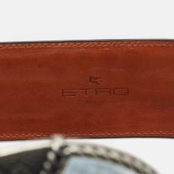 Pre Owned Etro Brown Embroidered Leather Mother of Pearl Buckle Waist Belt M