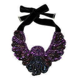 مملوكة مسبقًا Etro Crystal Studded Bib Black Fabric Necklace