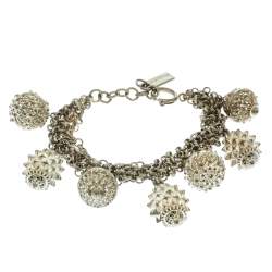 Etro Textured Charm Silver Tone Chain Link Bracelet