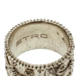 Pre Owned Etro Textured Gold Tone Wide Band Ring Size 61
