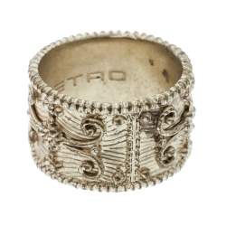 Pre Owned Etro Textured Gold Tone Wide Band Ring Size 61