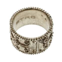 Pre Owned Etro Textured Gold Tone Wide Band Ring Size 61