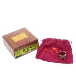 Pre Owned Etro Textured Gold Tone Wide Band Ring Size 61