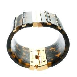 Pre Owned Etro Crystal Resin Gold Tone Wide Cuff Bracelet