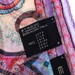Pre Owned Etro Multicolor Paisley Print Silk Fringed Scarf