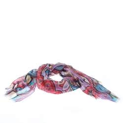 Pre Owned Etro Multicolor Paisley Print Silk Fringed Scarf