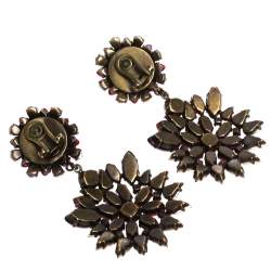 Pre Owned Etro Multicolor Crystal Flower Gold Tone Clip-on Drop Earrings