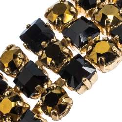 Pre Owned Etro Bi-color Crystal Gold Tone Wide Bangle Bracelet