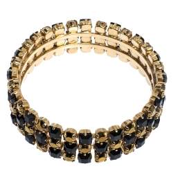 Pre Owned Etro Bi-color Crystal Gold Tone Wide Bangle Bracelet