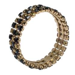 Pre Owned Etro Bi-color Crystal Gold Tone Wide Bangle Bracelet