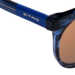 Pre Owned Etro Blue Havana/ Gold Mirrored ET660S Round Sunglasses
