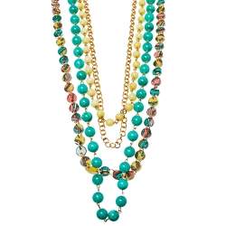 Pre Owned Etro Multicolor Multistrand Beads Gold Tone Necklace