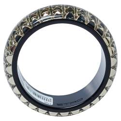 Pre Owned Etro Black & Clear Resin Stud Inlay Wide Bangle Bracelet 