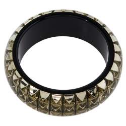 Pre Owned Etro Black & Clear Resin Stud Inlay Wide Bangle Bracelet 