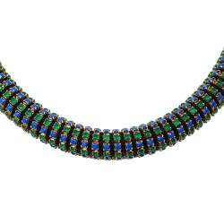 Pre Owned Etro Green & Blue Crystal Studded Choker Necklace