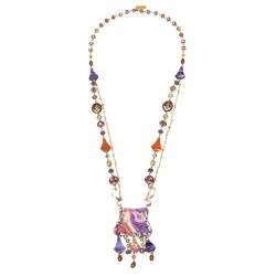 Pre Owned Etro Multicolor Beaded Paisley Print Pendant Necklace