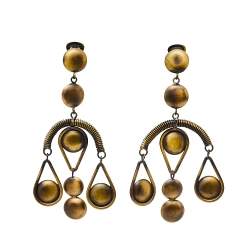Pre Owned Etro Aged Gold Tone Dangle Clip On Earrings