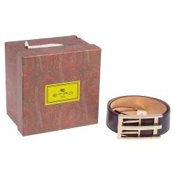 Pre Owned Etro Purple Lizard Embossed Leather Buckle Belt 80CM