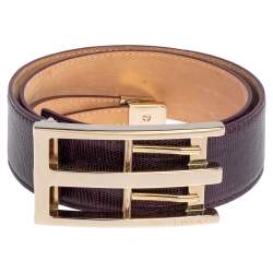 Pre Owned Etro Purple Lizard Embossed Leather Buckle Belt 80CM