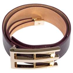 Pre Owned Etro Purple Lizard Embossed Leather Buckle Belt 80CM