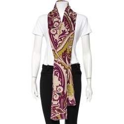 Pre Owned Etro Purple Paisley Printed Cashmere & Silk Stole
