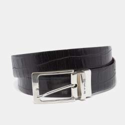 Etro Black/Purple Croc Embossed Leather Reversible Cut to Size Buckle Belt