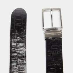 Etro Black/Purple Croc Embossed Leather Reversible Cut to Size Buckle Belt