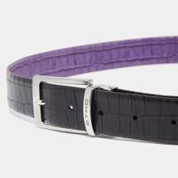 Etro Black/Purple Croc Embossed Leather Reversible Cut to Size Buckle Belt