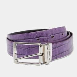 Etro Black/Purple Croc Embossed Leather Reversible Cut to Size Buckle Belt