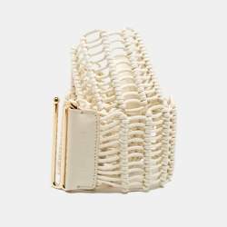 Pre Owned Etro White Leather And Woven Rope Waist Belt 90CM
