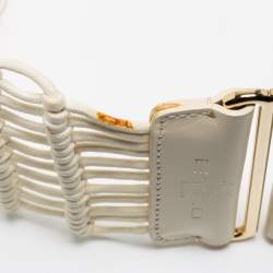 Pre Owned Etro White Leather And Woven Rope Waist Belt 90CM