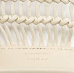 Pre Owned Etro White Leather And Woven Rope Waist Belt 90CM