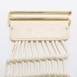 Pre Owned Etro White Leather And Woven Rope Waist Belt 90CM