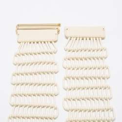 Pre Owned Etro White Leather And Woven Rope Waist Belt 90CM