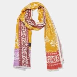 Pre Owned Etro Yellow Floral Print Linen Scarf