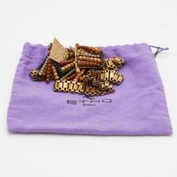 Pre Owned Etro Aged Gold Tone Bead Fringed Long Necklace